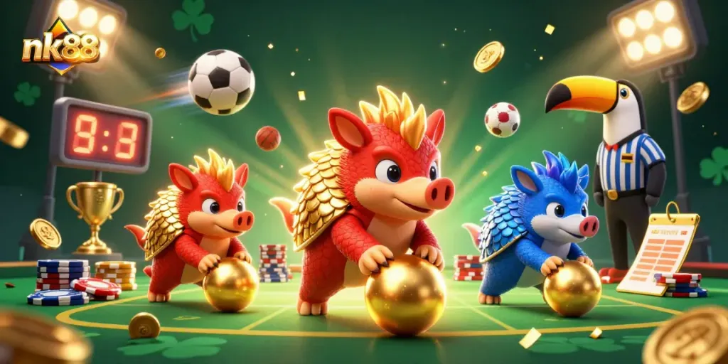 Engage with nk88 by navigating thrilling casino gameplay featuring colorful pangolin characters.