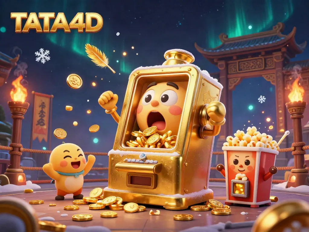 Experience the excitement of TATA4D's jackpot moments with vibrant characters and dynamic casino elements.