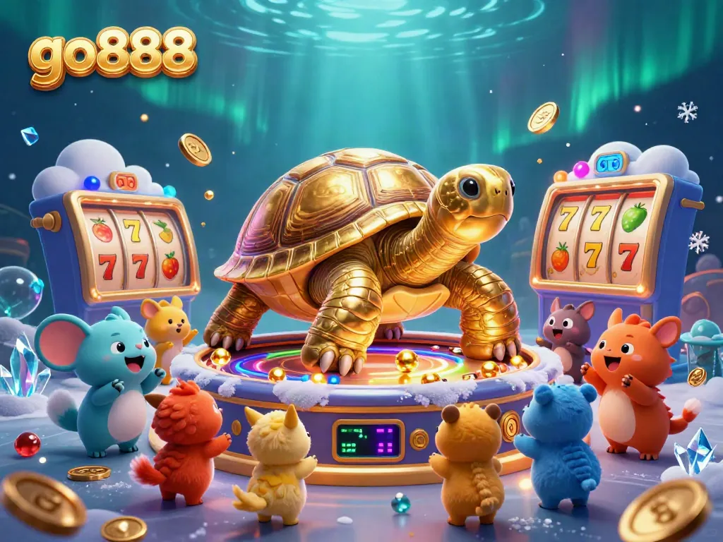 Experience thrilling gameplay with go888's cartoon-style casino scene, showcasing excitement and jackpots.