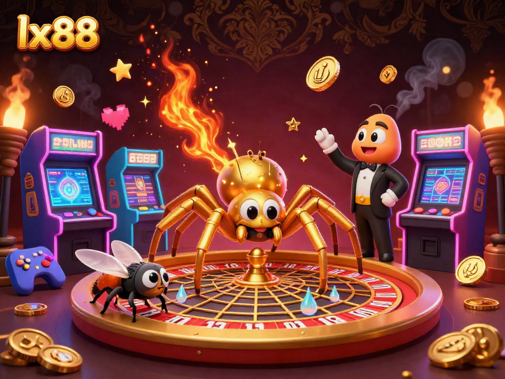 Experience thrilling moments at lx88 where a golden spider spins a roulette web while players bet nervously.