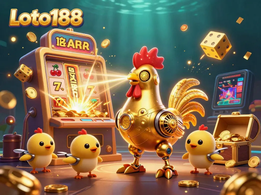 Experience thrilling gameplay with Loto188's energetic 3D casino scene, featuring vibrant symbols and exciting characters.