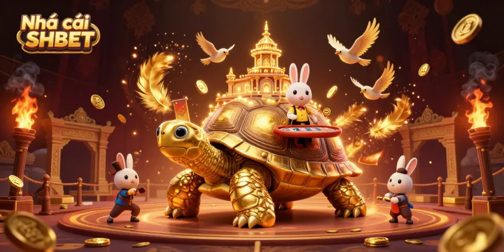 Experience exhilarating wins at Nhà cái SHBET with a vibrant 3D casino illustration showcasing gold, games, and excitement.