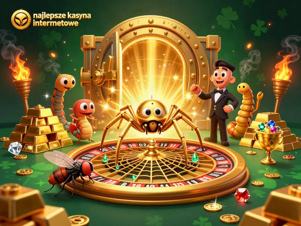 Experience the thrill at najlepsze kasyna internetowe with a golden roulette web and vibrant gaming elements.