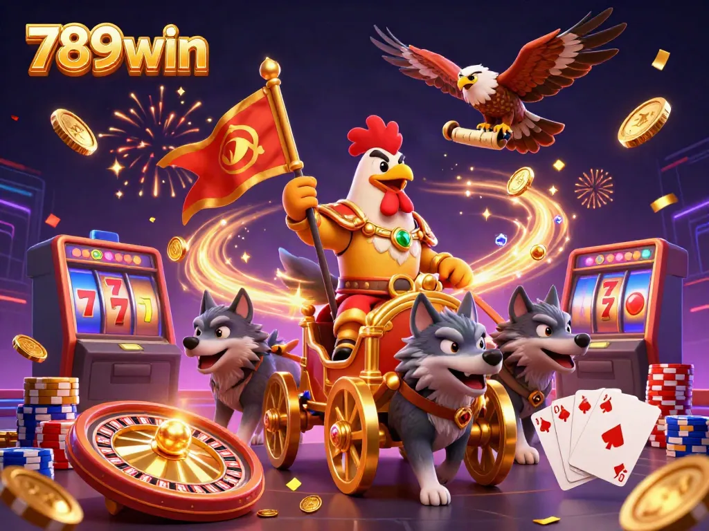 Experience thrilling gameplay at 789win with the dynamic scene of a rooster warlord in a casino setting.