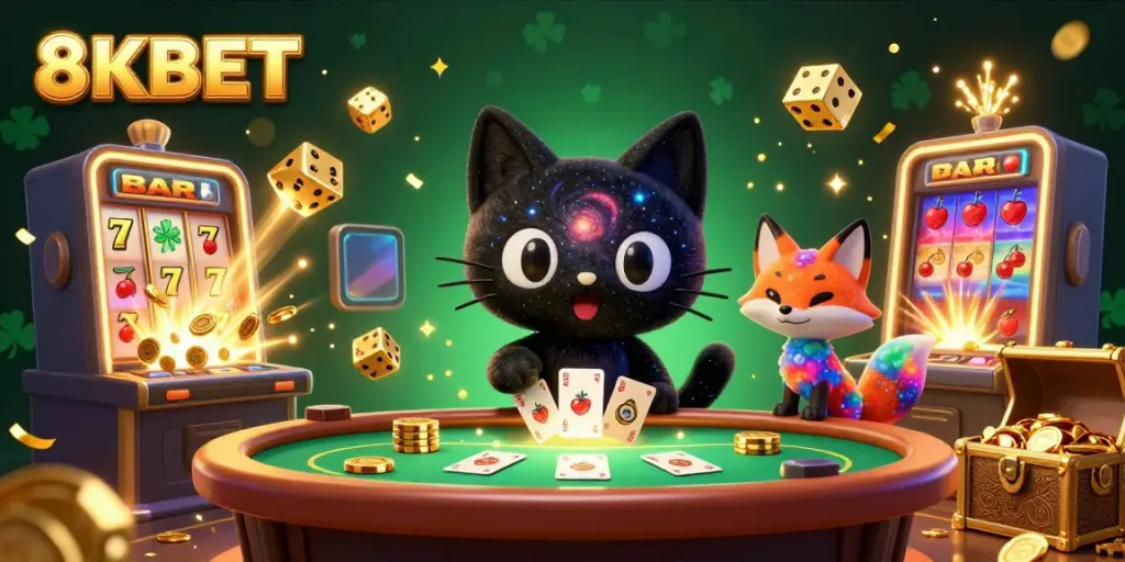 Experience the thrilling world of 8KBET with a cosmic casino showdown featuring stunning visuals and vibrant characters.