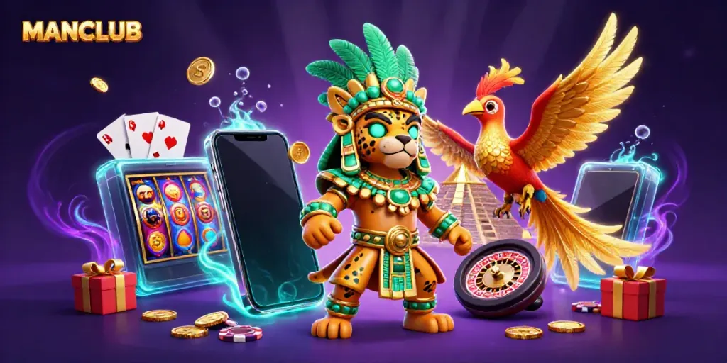 Experience the captivating allure of gambling with MANCLUB in this vibrant 3D illustration.