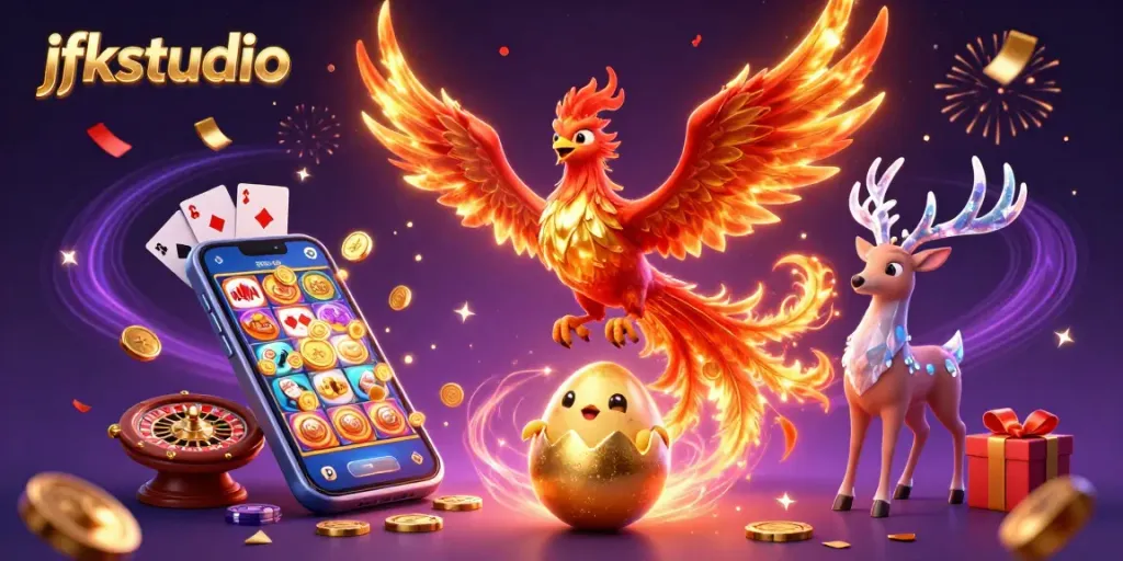 Engage with jfkstudio's vibrant 3D casino-themed illustration featuring dynamic gaming elements.