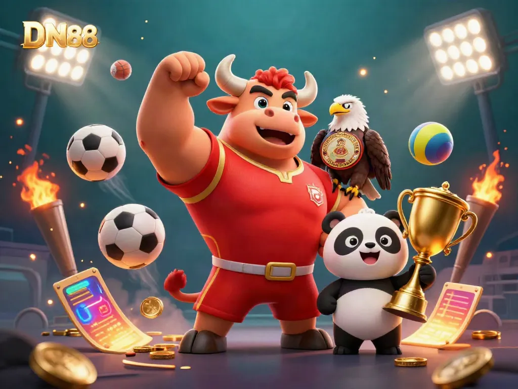 Experience exciting gameplay at DN88 with vibrant characters, sports elements, and a dynamic casino atmosphere.