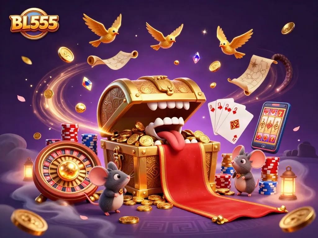 Experience winning moments at BL555 with a jubilant scene of adventurous mice and treasures.